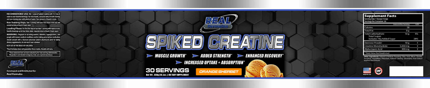 Real Formulas Spiked Creatine Powder - Creatine, Dextrose, and Alpha-Lipoic Acid - for Sport Workout Support & Performance - 30 Servings