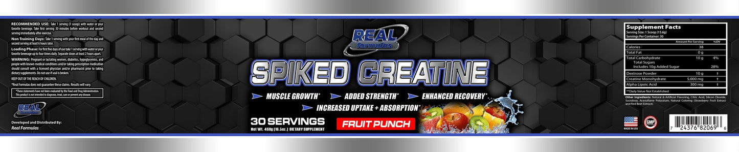 Real Formulas Spiked Creatine Powder - Creatine, Dextrose, and Alpha-Lipoic Acid - for Sport Workout Support & Performance - 30 Servings