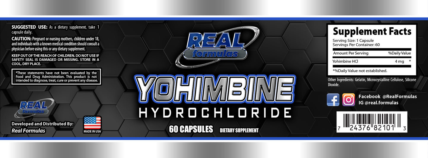 Real Formulas Yohimbine HCL Capsules - 4mg - for Energy, Sport Workout Support & Performance - 60 Count