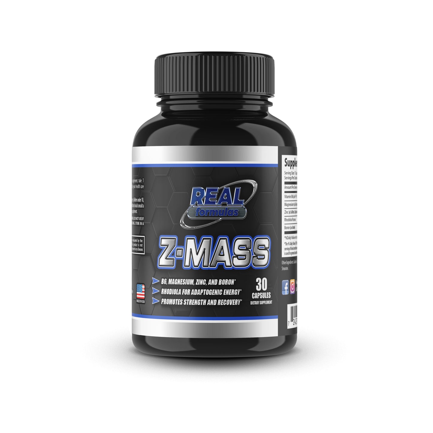 Real Formulas Z-Mass Capsules - Vitamin B6, Magnesium, Zinc, Boron - for Sport Workout Support & Performance - Unflavored - 30 Count