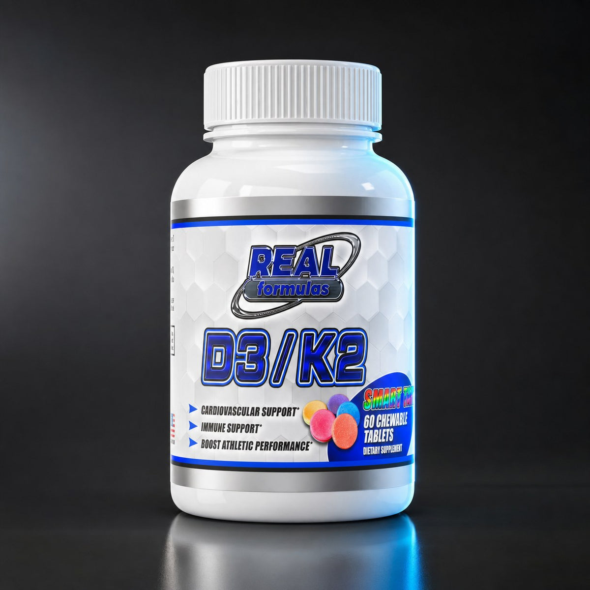 Real Formulas D3/K2 - D3 5,000 IU + K2 100 mcg (MK-7) Softgels - for Cardiovascular Support, Immune Support, & to Boost Athletic Performance - Smart Tart - 60 Servings