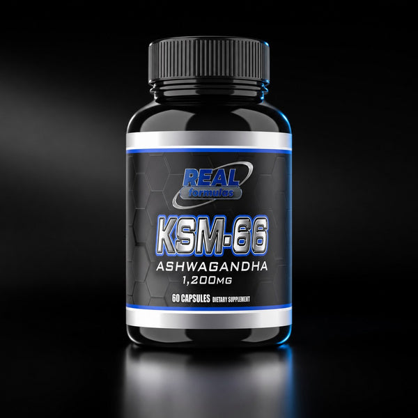 Real Formulas KSM-66 Ashwagandha 1200mg with Piperine 10mg - Enhanced Absorption, Stress Relief, Sleep, Mood & Immunity - 60 Vegan Caps