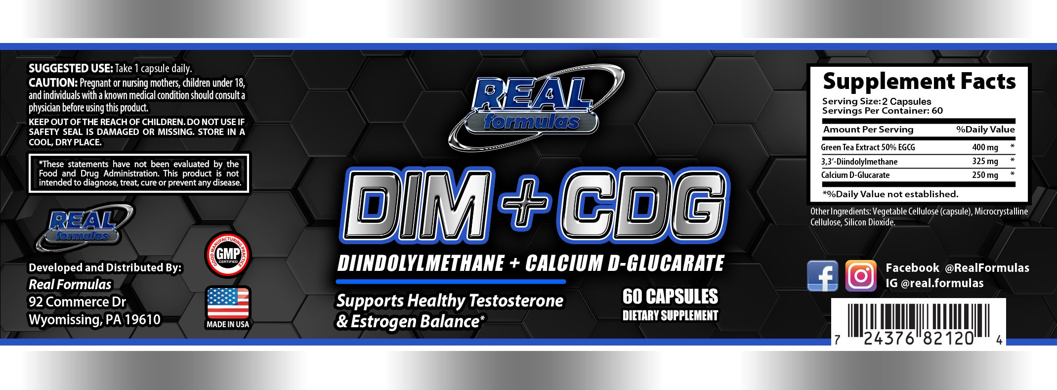 Real Formulas DIM + Calcium D-Glucarate + EGCG – Natural Hormone Balance & Detox Support – Optimize Estrogen Metabolism, Fat Reduction, and Lean Definition – 60 Vegan Caps