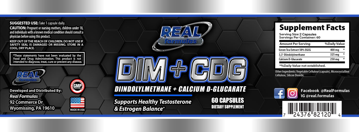 Real Formulas DIM + Calcium D-Glucarate + EGCG – Natural Hormone Balance & Detox Support – Optimize Estrogen Metabolism, Fat Reduction, and Lean Definition – 60 Vegan Caps