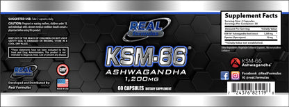 Real Formulas KSM-66 Ashwagandha 1200mg with Piperine 10mg - Enhanced Absorption, Stress Relief, Sleep, Mood & Immunity - 60 Vegan Caps