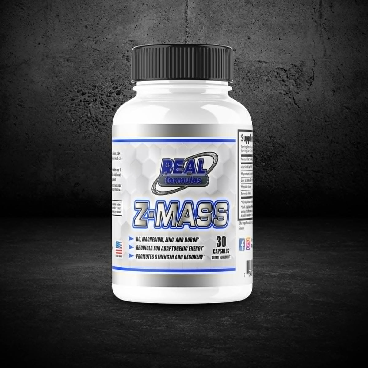 Real Formulas Z-Mass Capsules - Vitamin B6, Magnesium, Zinc, Boron - for Sport Workout Support & Performance - Unflavored - 30 Count