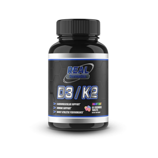 Real Formulas D3/K2 - D3 5,000 IU + K2 10,000 mcg Chewable Tablets - for Cardiovascular Support, Immune Support, & to Boost Athletic Performance - Smart Tart - 60 Servings